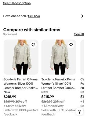 Scuderia Ferrari Women's Silver Leather Bomber Jacket